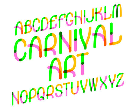 Carnival Art typeface. Colorful font. Isolated english alphabet.