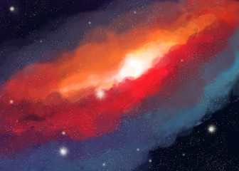Wall Mural - Red space star nebula in Space Background. Digital painting.