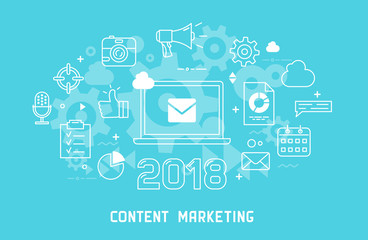 Fototapete - content marketing thin line modern illustration for web design.