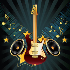 Wall Mural - Guitar and speakers on musical background