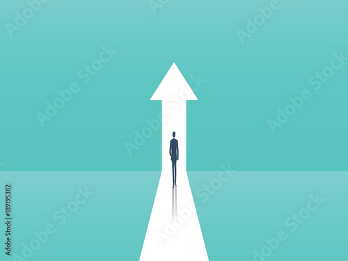Cuadros en Lienzo Business growth vector concept with man walking towards upwards arrow