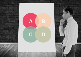 Poster - Businessman thinking with colorful chart statistics circles