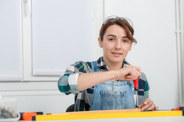 Wall Mural - pretty young woman doing DIY work at home