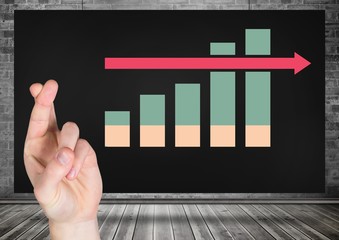Poster - Finger crossed with colorful chart statistics on black screen