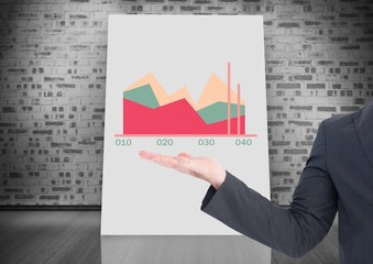 Poster - Business hand open with colorful chart statistics on whiteboard