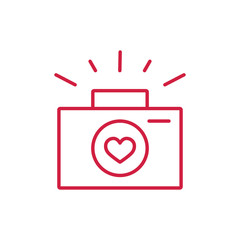 Wall Mural - camera with heart red line icon on white background