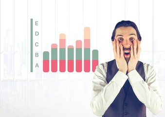 Poster - Man surprised with colorful chart statistics