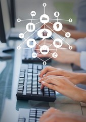 Poster - Hands wrinting on computer with graph overlays