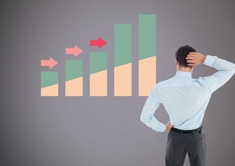 Poster - Businessman thinking  with colorful chart statistics