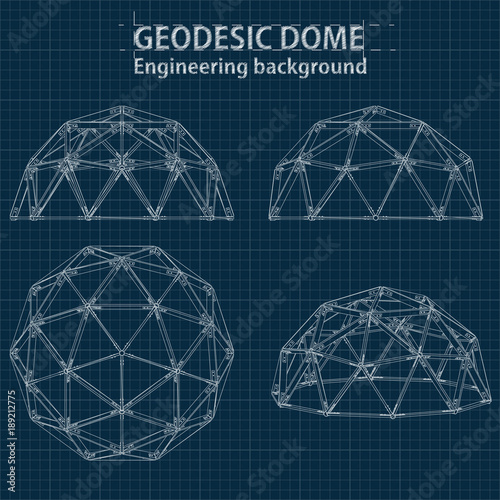 Fotografía Drawing blueprint geodesic domes with lines of building