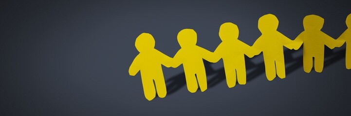 Poster - paper cut out people holding hands together in line