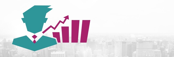Poster - Businessman with chart statistic icon over city
