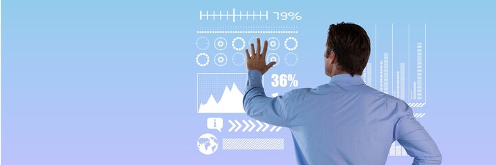 Poster - Man touching white interface with plain background