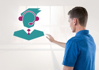 Poster - Man interacting with customer service icon