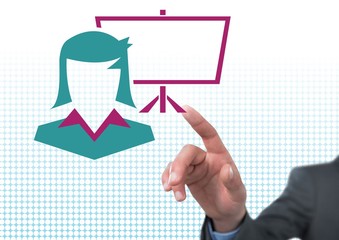 Poster - Hand pointing with businesswoman and screen icon