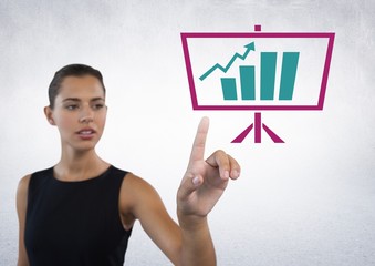 Poster - hand pointing with business chart statistics on screen icon