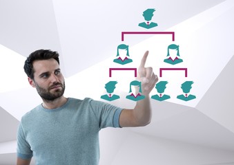 Poster - Hand pointing with business people icons connected tree