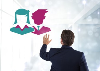 Poster - Hand interacting with business couple icons
