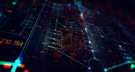 Leinwandbilder - Block chain network/Blockchain network concept , Distributed register technology , Block chain text and computer connection with blue background