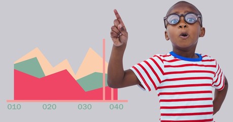 Poster - Boy pointing up with colorful chart statistics
