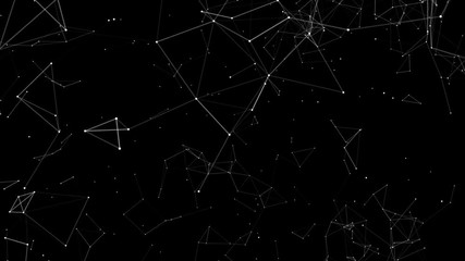 Poster - geometric figures fly through the starry sky. cinematic plexus background. seamless loop.