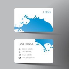 Blue and white business card template design. With inspiration from the abstract. Contact card for company. Two sided on the gray background. Vector illustration. 