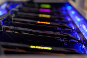 Fototapete - Close-up graphic card of computer working for bitcoin mining