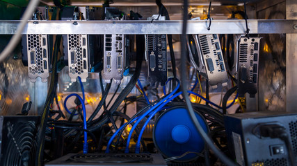 Fototapete - Close-up graphic card of computer working for bitcoin mining