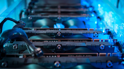 Fototapete - Close-up equipment for mining crypto-bitcoin, ether. Video cards, motherboards
