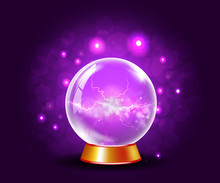 Shining Crystal Or Plasma Ball On Sparkling  Violet Background.