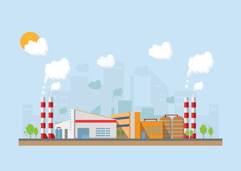 industrial factory in a flat style.vector and illustration of manufacturing building.eco style conce