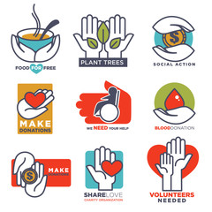 Wall Mural - Hand icons vector flat hands templates for social, food, charity donation or medical design