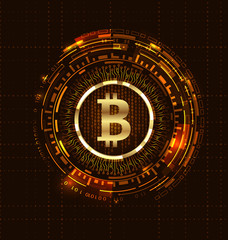 Wall Mural - Golden Bitcoin Digital Currency, Futuristic Money. BTC, Bit-coin, Bit Coin