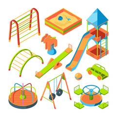 Poster - kids playground. isometric pictures set