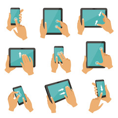 Poster - illustrations of gestures to control different devices tablets and smartphones