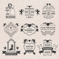 Poster - wedding labels set in victorian style. monochrome pictures set for badges or logos