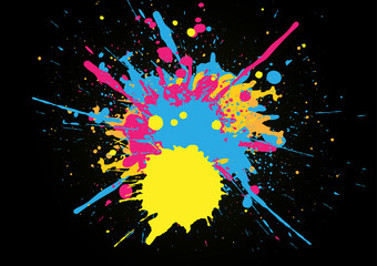 abstract splatter color on black color background. illustration vector design