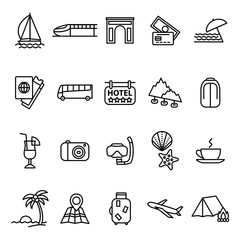 Canvas Print - Travel and Tourism Signs Black Thin Line Icon Set. Vector