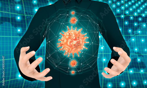 Man Holding Virus Abstract Transparent Model In Hands Medicine