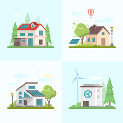 Wall Mural - Eco-friendly complex - set of modern flat design style vector illustrations