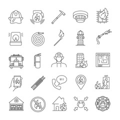 Sticker - Firefighting linear icons set