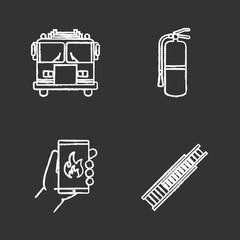 Poster - Firefighting chalk icons set