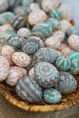 Wall Mural - Colorful Easter eggs sold on Easter fair in Vilnius, Lithuania. Traditional Lithuanian spring fair