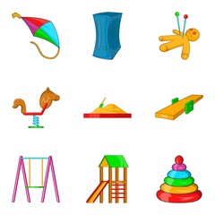 Poster - Childhood game icons set, cartoon style