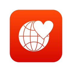 Poster - Earth world globe with heart icon digital red