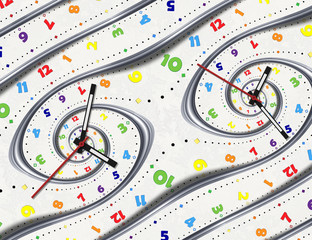 Wall Mural - abstract modern white rainbow spiral clock fractal clock hands pointers. twisted clocks watch unusua