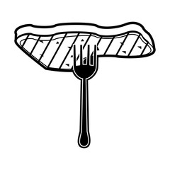 Sticker - Meat on fork icon vector illustration graphic design