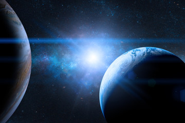 Wall Mural - earth in the outer space with beautiful planet. blue sunrise. elements of this image furnished by na