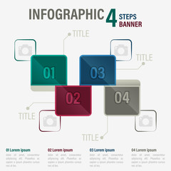 Fototapete - Infographic four steps vector banner with hexagonal elements. Part 23.