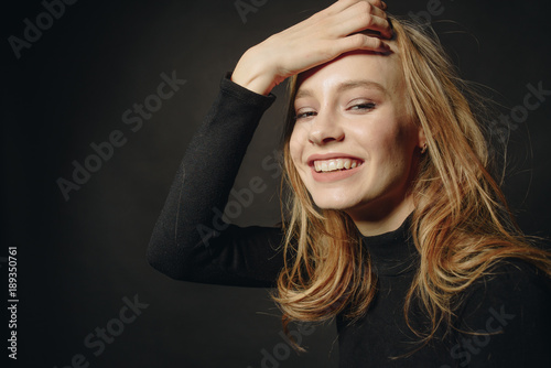 Stunning Blonde Girl Long Light Hair Astonished Beautiful Female